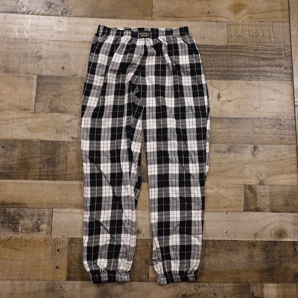 Victoria's Secret Black & White Plaid Flannel Jogger‎ Pajama Pants - XS